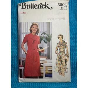 Butterick Sewing Pattern 5504 shift dress belt scarf 1980s size 16